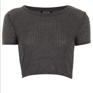 Topshop Grey Ribbed Crop Tshirt